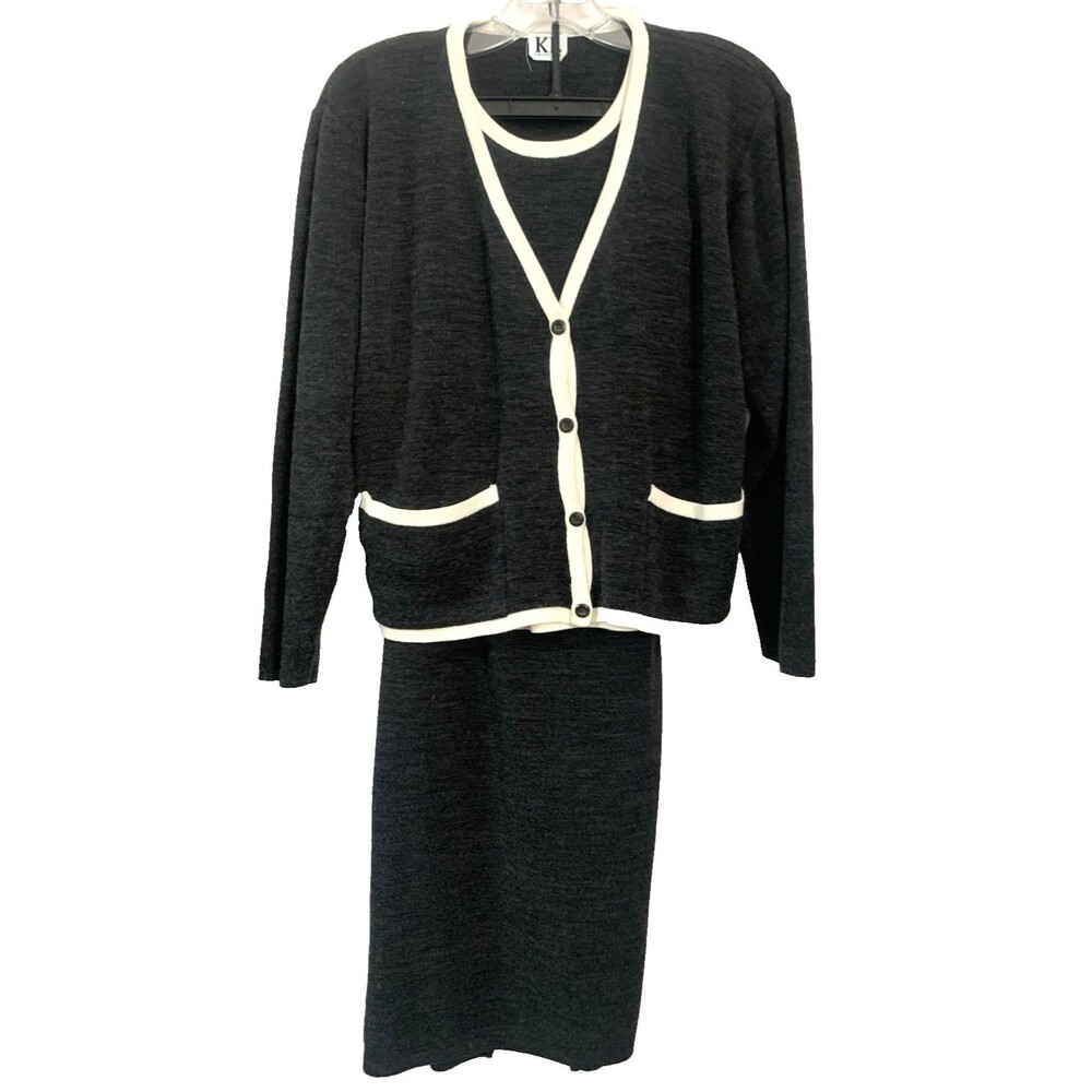 KL Collection Women's L/XL Gray Knit Two Piece Twofer Top Skirt Set